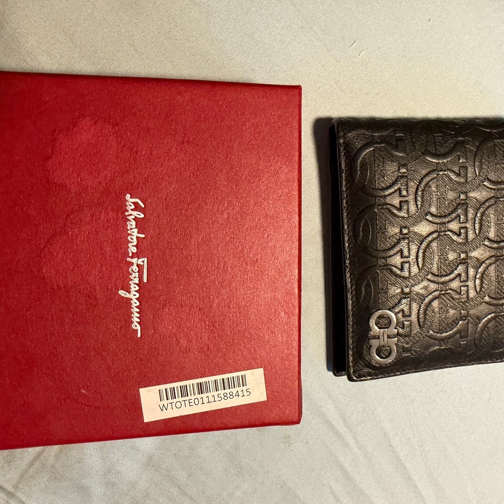 Salvatore Ferragamo Black Embossed Leather Card Holder